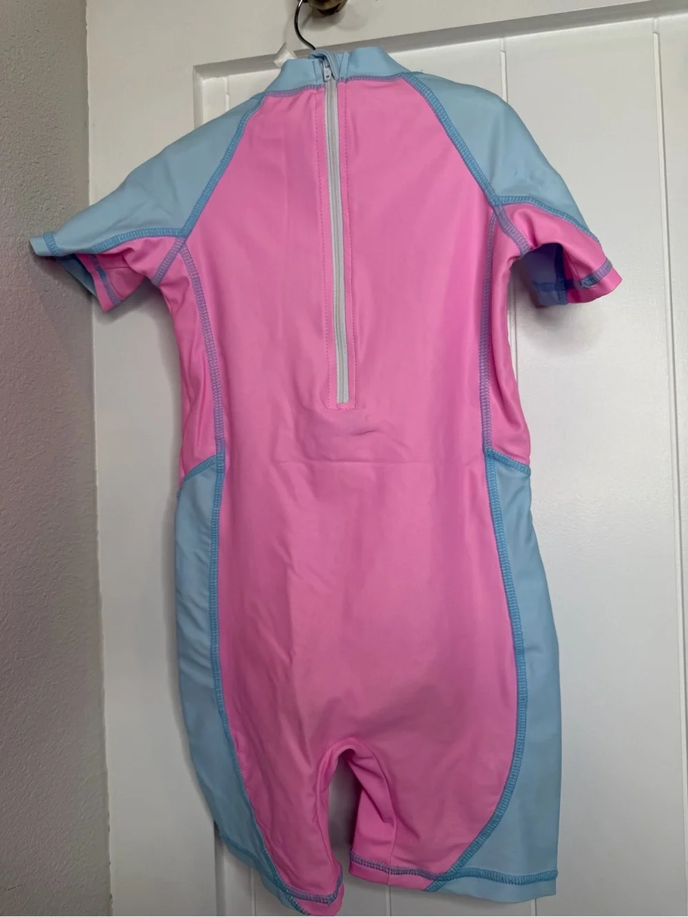 SHEIN Pink & Light Blue Unicorn Short Sleeve Swim Rashguard